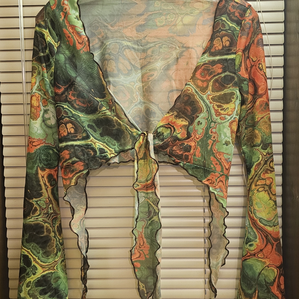 Colorful Sheer Tie-Front Top